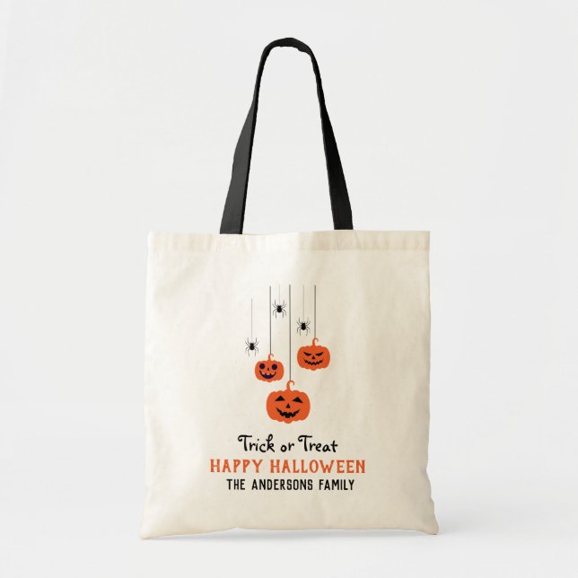 Pumpkin & The Spider Modern Script Happy Halloween Tote Bag (Front)