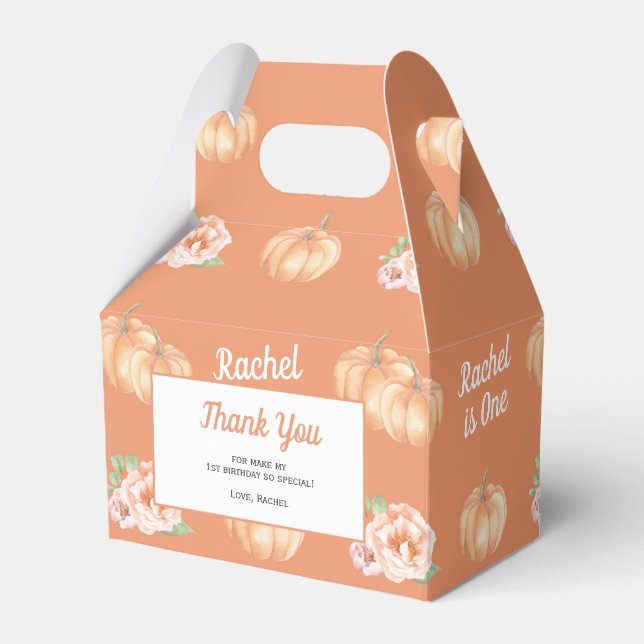 Pumpkin themed birthday party  favor box (Front Side)