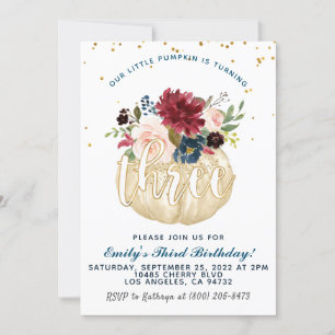 Pumpkin Third Birthday Invitation