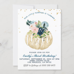 Pumpkin Third Birthday Invitation