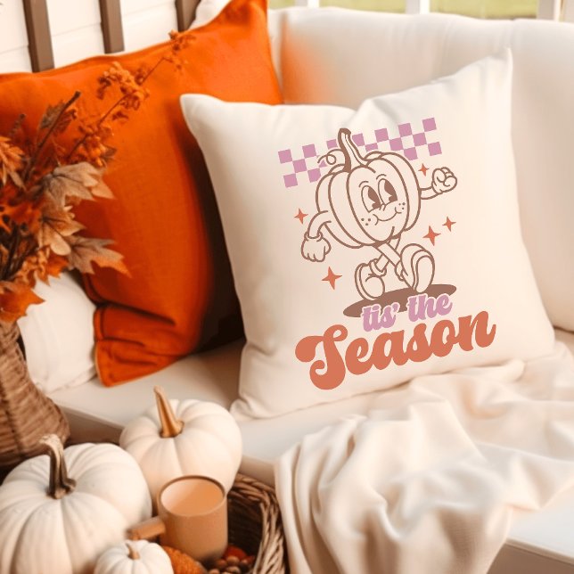 Pumpkin tis the Season Fall Retro Groovy  Throw Pillow (Creator Uploaded)