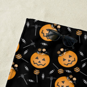 Pumpkin Trick Or Treat Bucket Halloween Lollipops Beach Towel