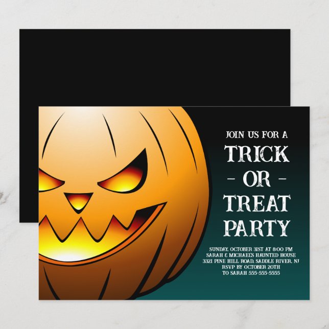 Pumpkin Trick or Treat Party Invitation (Front/Back)