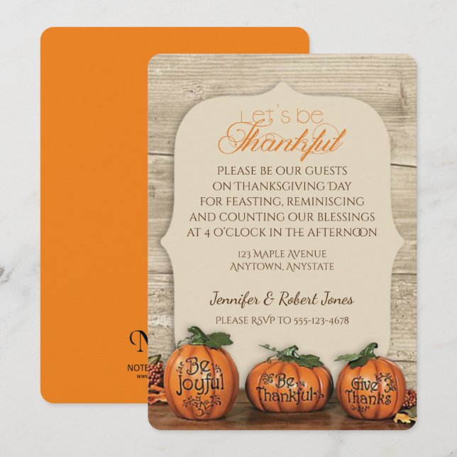 Pumpkin Trio Thanksgiving Invitation (Front/Back)