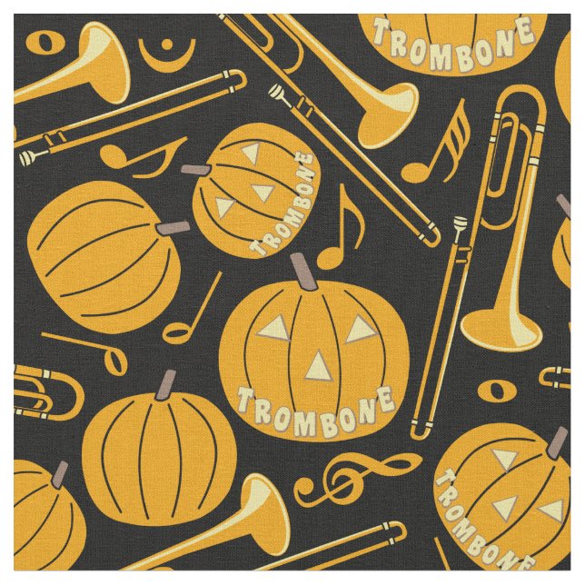 Pumpkin Trombone Music Notes Fabric (Close Up)