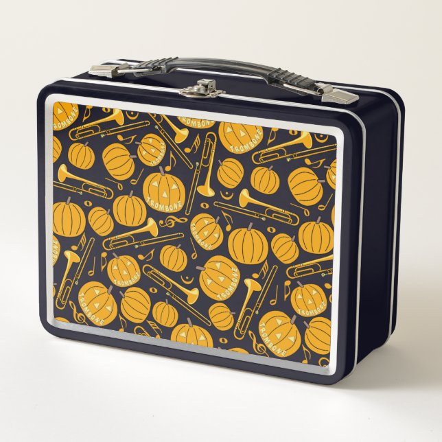 Pumpkin Trombone Music Notes Metal Lunch Box (Front)