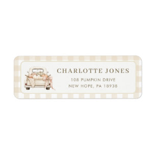 Pumpkin Truck Baby Gingham Shower Return Address