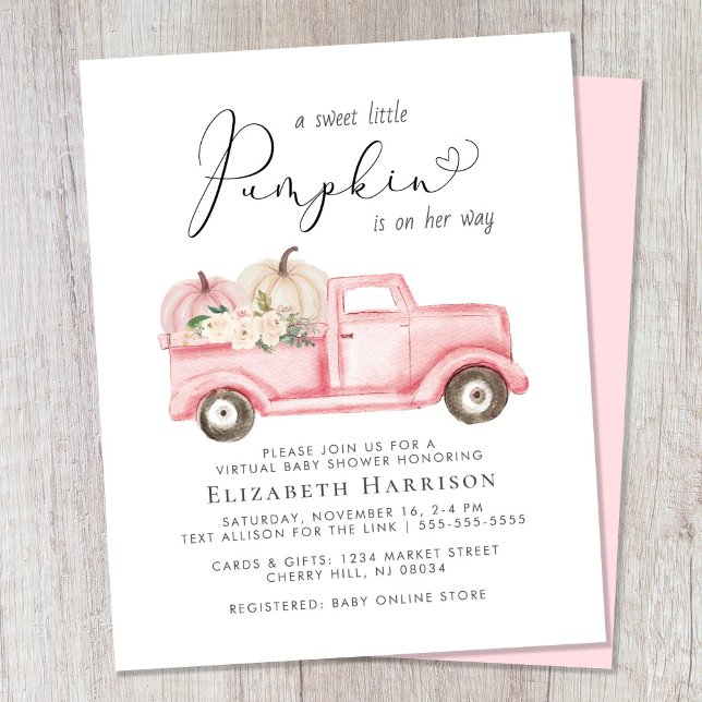 Pumpkin Truck Baby Girl Virtual Shower Invitation (Creator Uploaded)