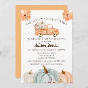Pumpkin Truck Baby Shower  Invitation
