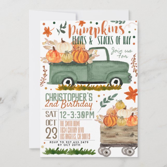 Pumpkin Truck Birthday Invitation (Front)