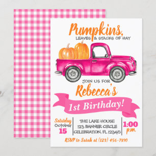 Pumpkin Truck Birthday Invitation - Pink Truck