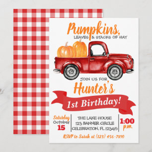Pumpkin Truck Birthday Invitation - Red Truck