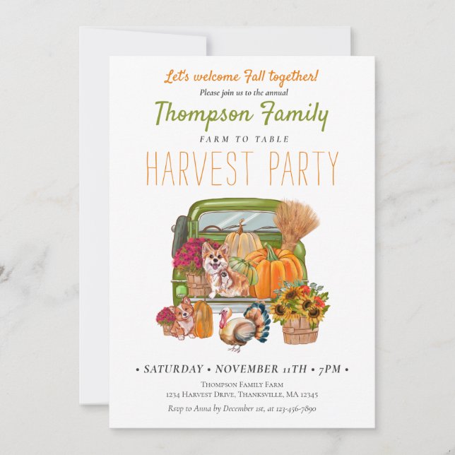 Pumpkin Truck Fall Harvest Party Thanksgiving Invitation (Front)