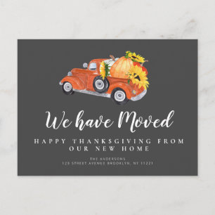 pumpkin truck holiday grey moving announcement postcard