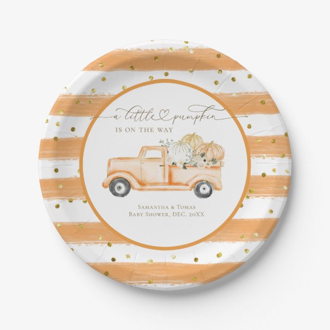 Pumpkin Truck Modern Fall Baby Shower Paper Plate (Front)