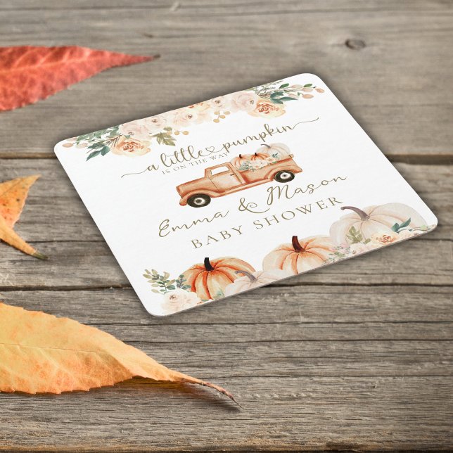 Pumpkin Truck Orange Fall Neutral Baby Shower Square Paper Coaster (Creator Uploaded)