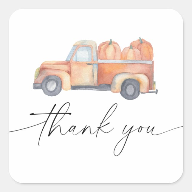 Pumpkin truck thank you card square sticker (Front)