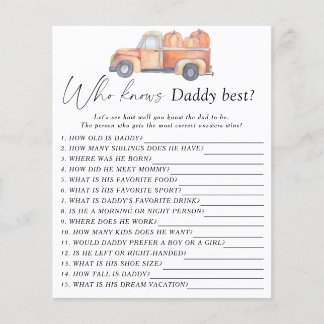 Pumpkin truck - Who knows daddy best game (Front)