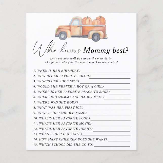 Pumpkin truck - Who knows mommy best game (Front)