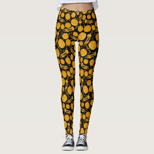 Pumpkin Trumpet Music Notes  Leggings (Front)