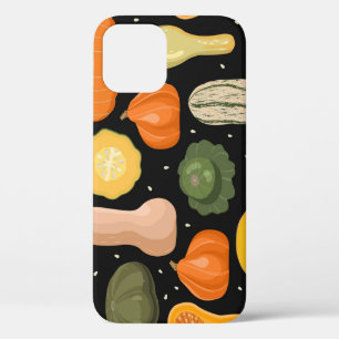 Pumpkin varieties, autumn seamless illustration. iPhone 12 case
