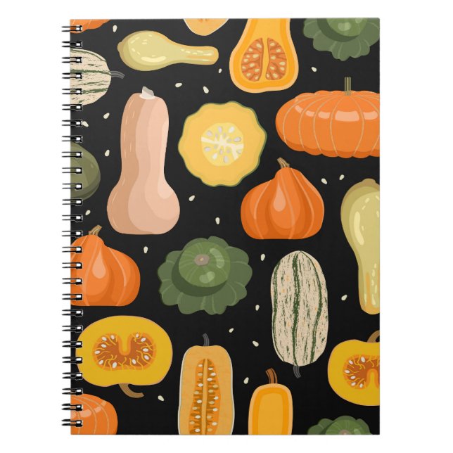Pumpkin varieties, autumn seamless illustration. notebook (Front)