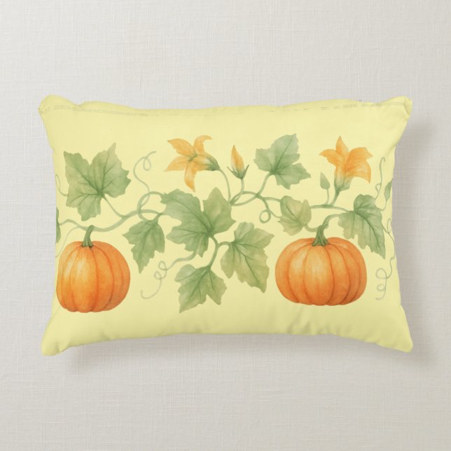 Pumpkin Vine With Flowers Accent Pillow (Front)