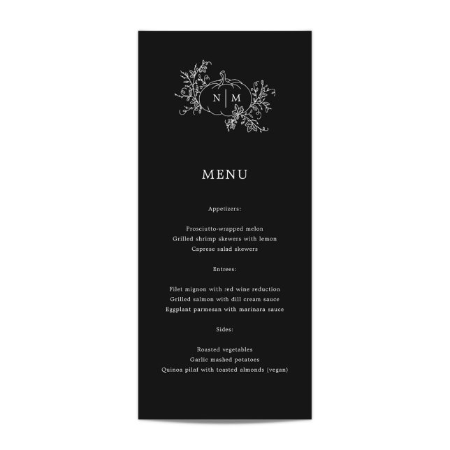 Pumpkin Vines Black Monogram Wedding Menu (Creator Uploaded)