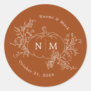 Pumpkin Vines Monogram Wedding Classic Round Stick Classic Round Sticker
