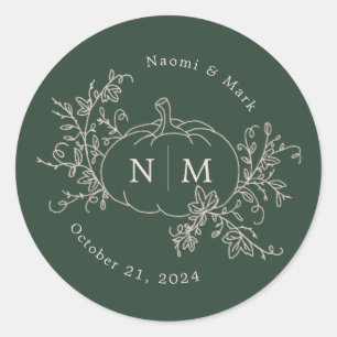 Pumpkin Vines Monogram Wedding Classic Round Stick Sticker