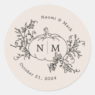 Pumpkin Vines Monogram Wedding Classic Round Sticker