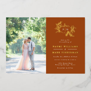 Pumpkin Vines Monogram Wedding Foil Invitation