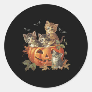 Pumpkin Vintage 90s Cat Retro Halloween  Classic Round Sticker