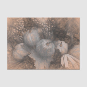 Pumpkin Vintage Antique Sepia Grey Fall Sketch Art Tissue Paper