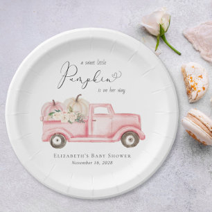 Pumpkin Vintage Truck Floral Baby Girl Shower Paper Plate