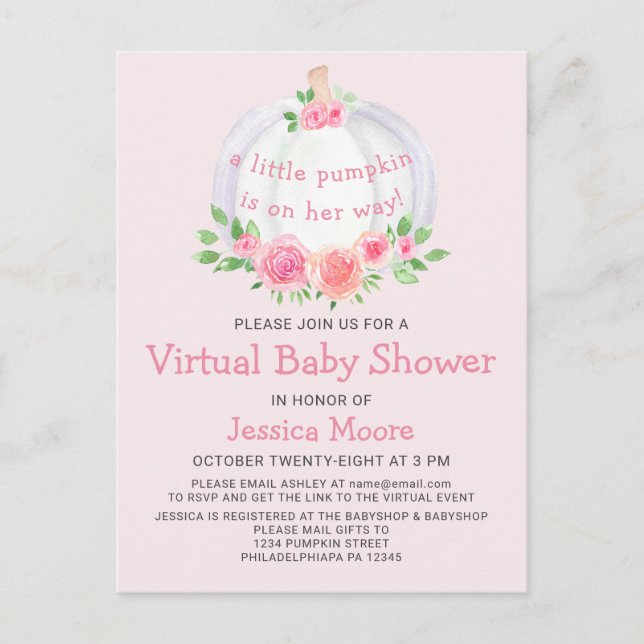 Pumpkin Virtual Baby Shower Invitation Postcard (Front)
