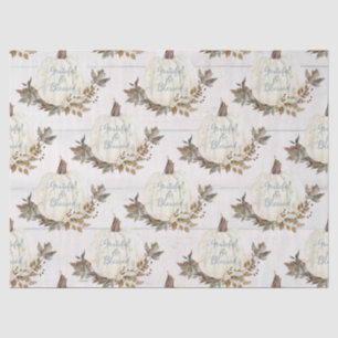 Pumpkin w Fall Leaves Grateful n Blessed Script Tissue Paper