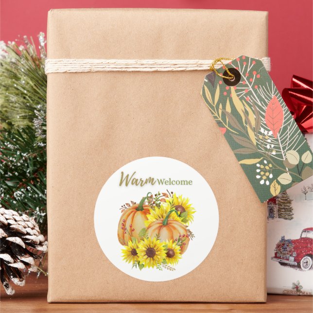 Pumpkin Warm Welcome Classic Round Sticker (Holiday)