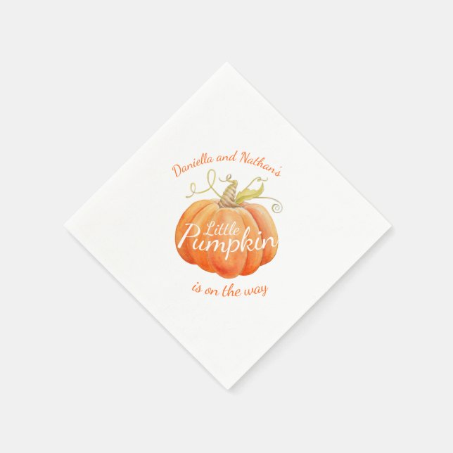 Pumpkin watercolor art baby shower napkin (Corner)