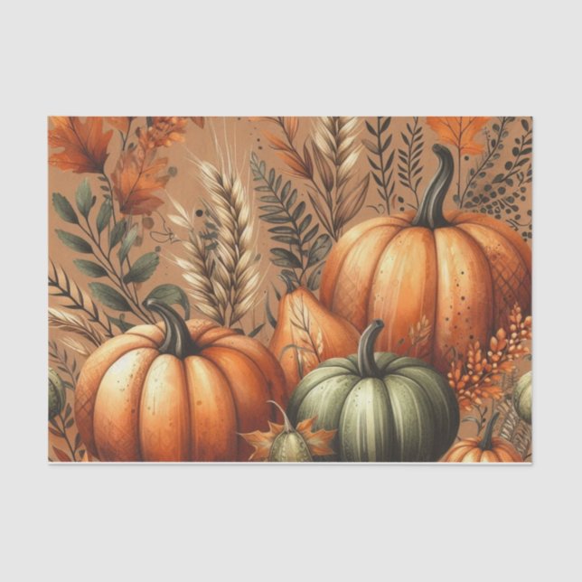 Pumpkin Watercolor Autumn Pattern for Fall  Tissue Paper (Front)