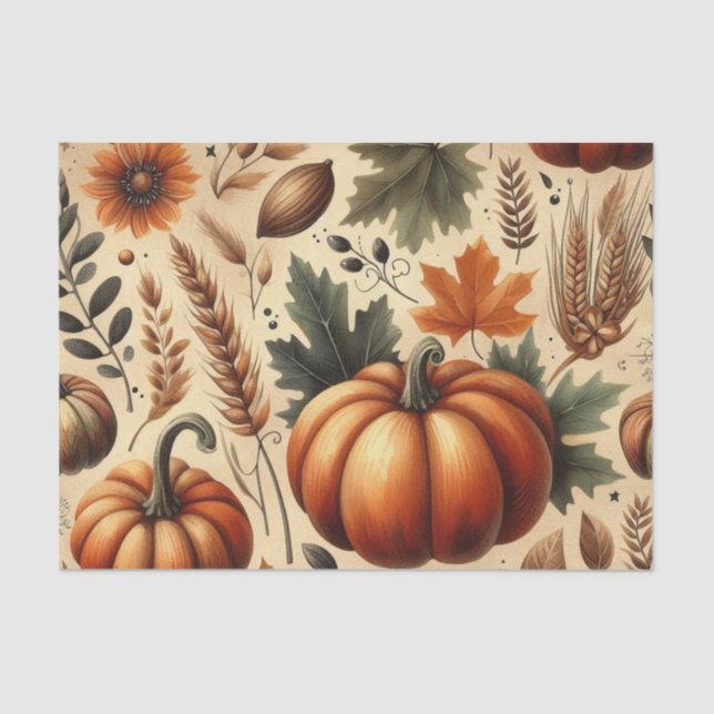 Pumpkin Watercolor Autumn Pattern for Fall  Tissue Paper (Front)