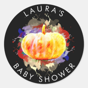Pumpkin Watercolor Baby Shower Fall Season Classic Round Sticker