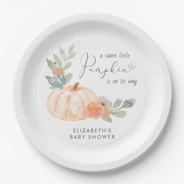 Pumpkin Watercolor Baby Shower Paper Plate (Front)