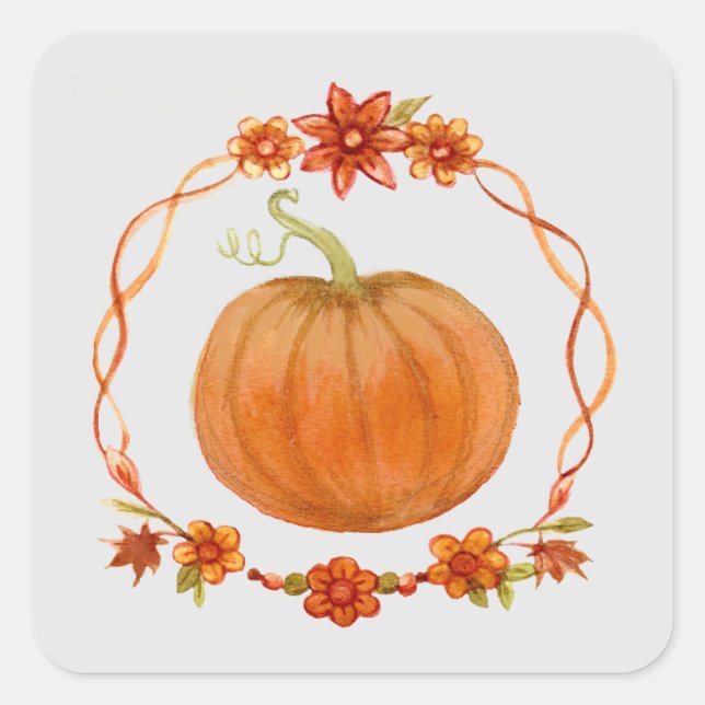Pumpkin watercolor Fall Autumn Square Sticker (Front)