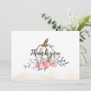 Pumpkin Watercolor Floral Fall Thank You Card