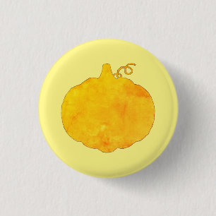 Pumpkin Watercolor Painting  1 Inch Round Button