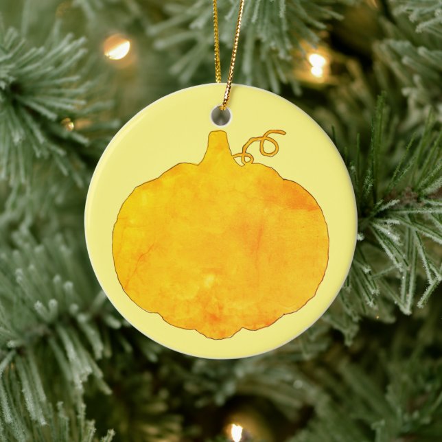 Pumpkin Watercolor Painting Ceramic Ornament (Tree)