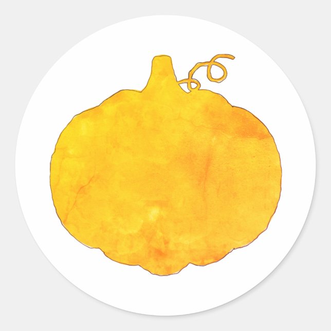 Pumpkin Watercolor Painting Classic Round Sticker (Front)