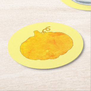 Pumpkin Watercolor Painting Round Paper Coaster