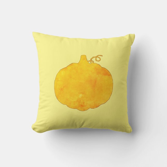 Pumpkin Watercolor Painting Throw Pillow (Front)